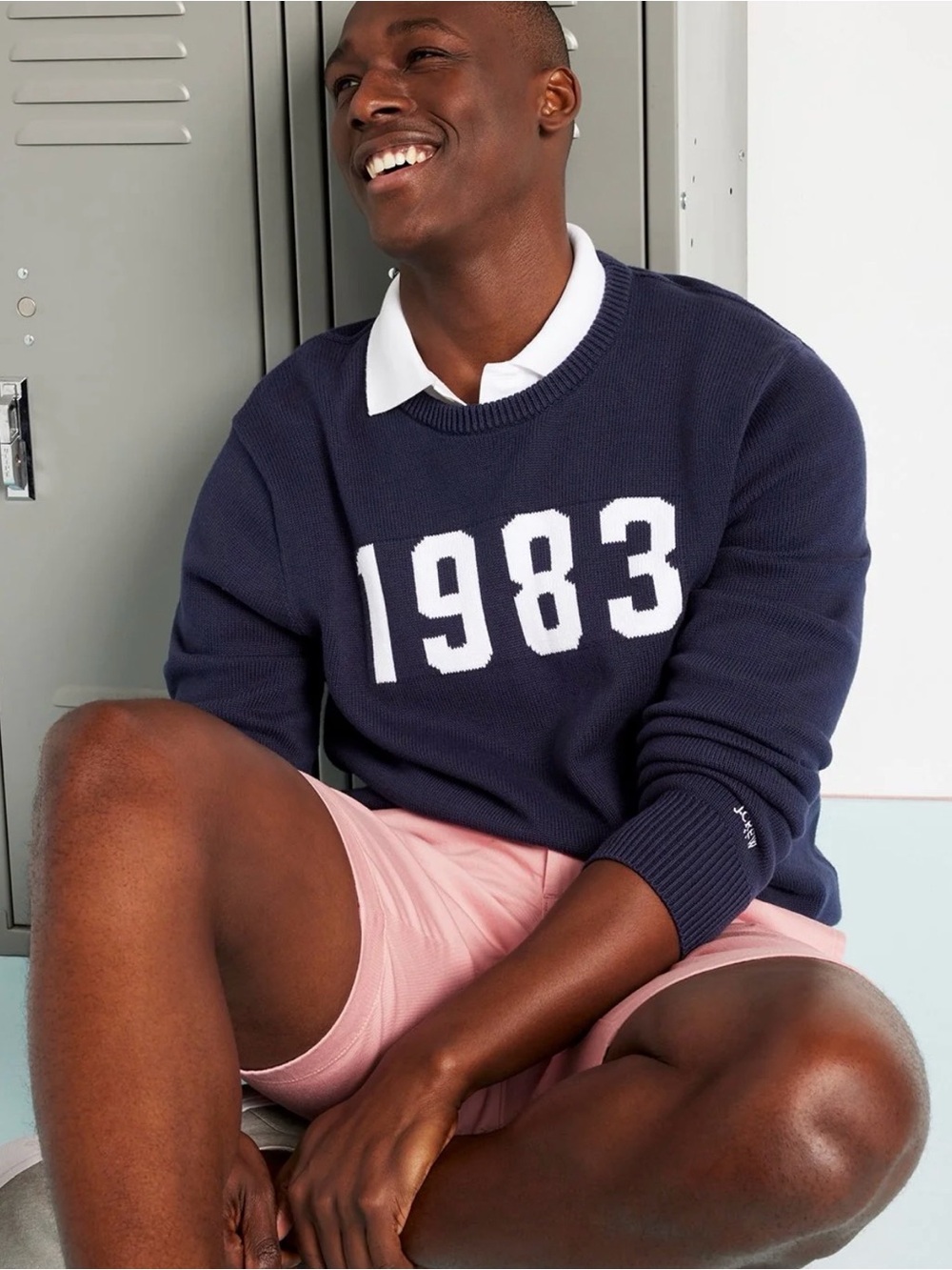 J Crew 1983 Graphic Pullover 100% Cotton Knit Sweater Mens Varsity Gorpcore Sz M